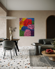 Colors Watching in a warm contemporary home with terrazzo flooring, a dining table and sofa, Smartist mockup.